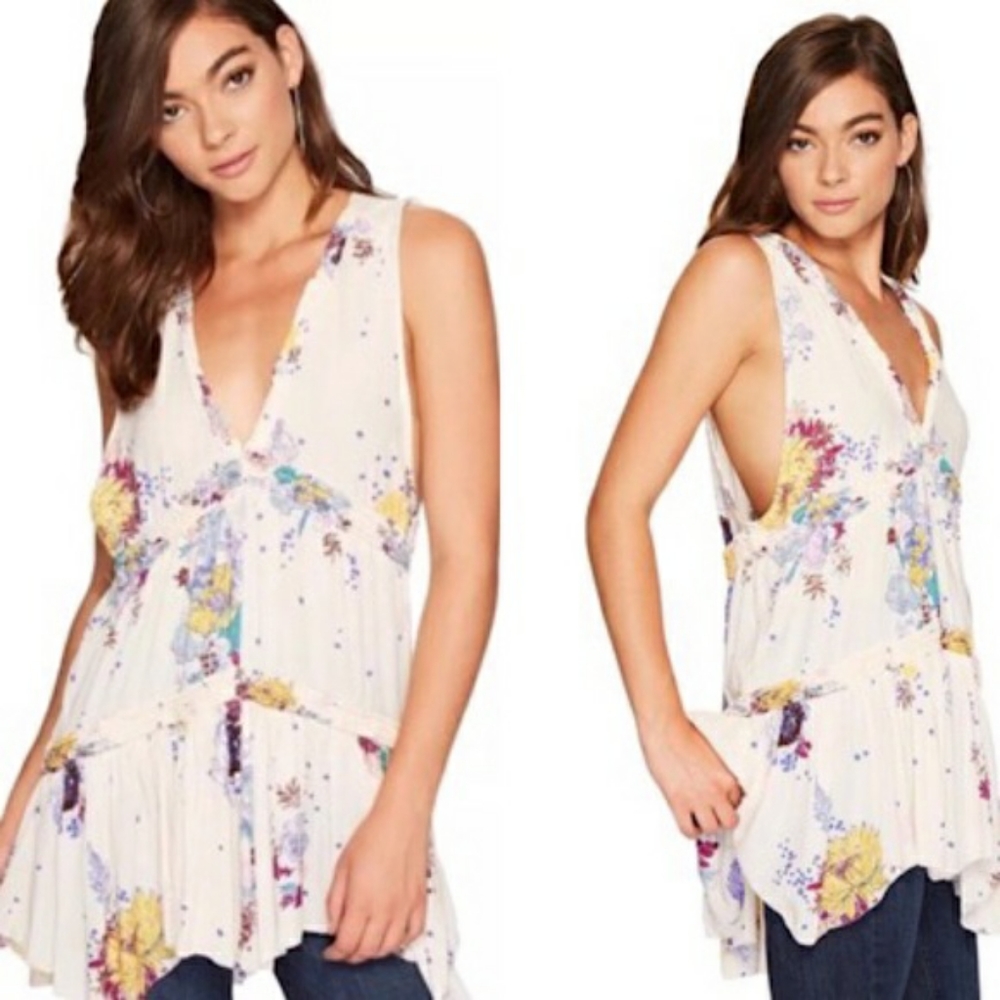 Free People Pink Haze Printed Tunic Blouse XS